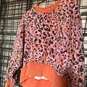 joy lab sweater pink black cheetah large l crew neck animal Sweatshirt A6